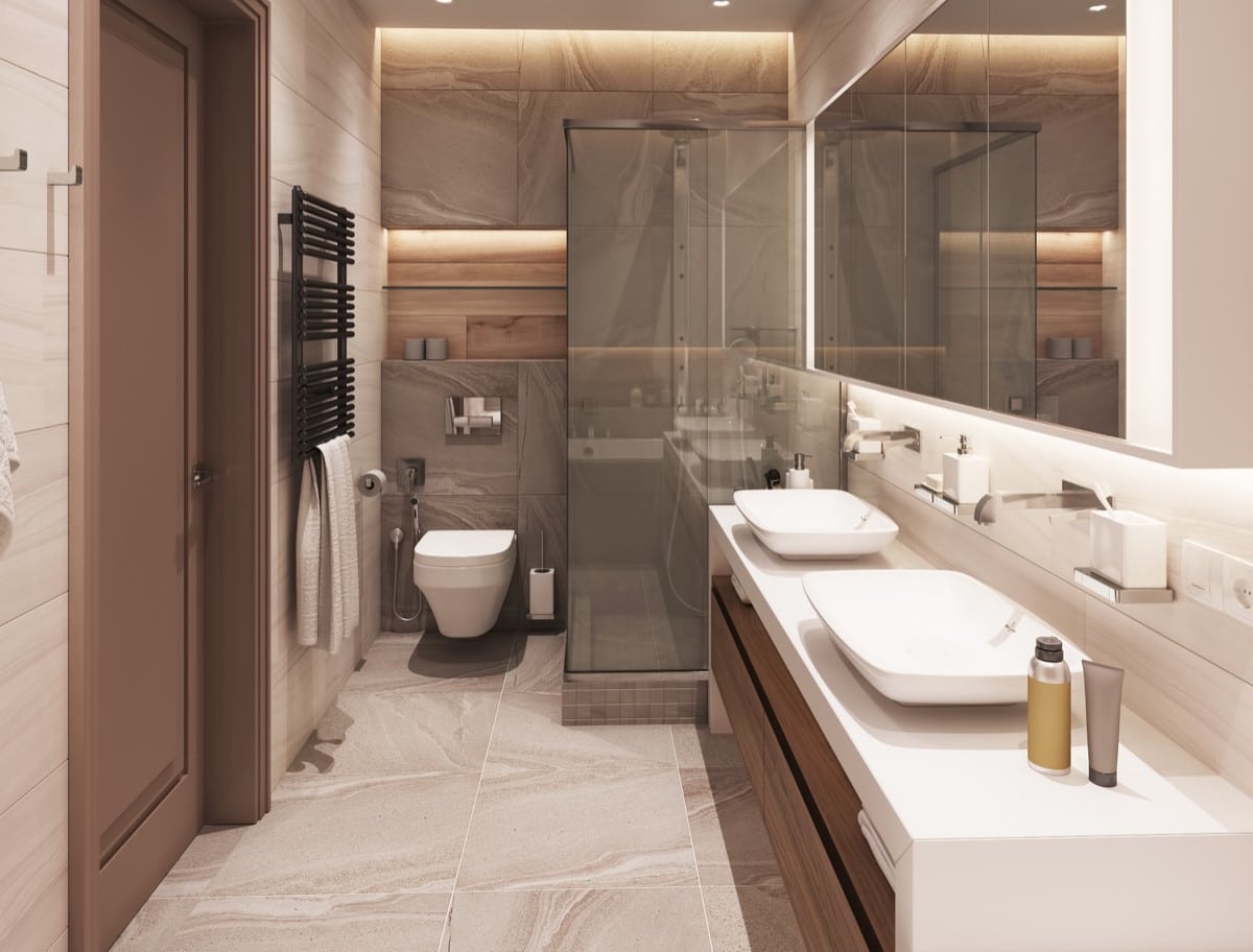 Koupelna se sprchovým koutem a toaletou - ilustrační obrázek, zdroj