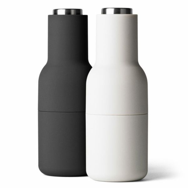 Designové mlýnky na sůl a pepř Bottle od Menu, set 2ks, ash-carbon, steel lid